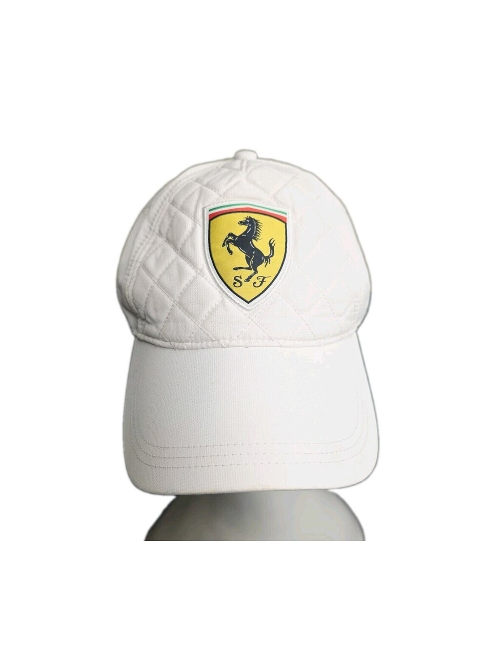 Ferrari F1 Quilted Stitch Shield Hat White Adjustable Cap Formula 1 Racing EUC